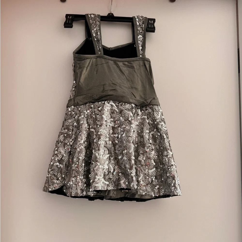 Revolution dance competition Silver Sequin dress with shorts size M - Picture 2 of 7